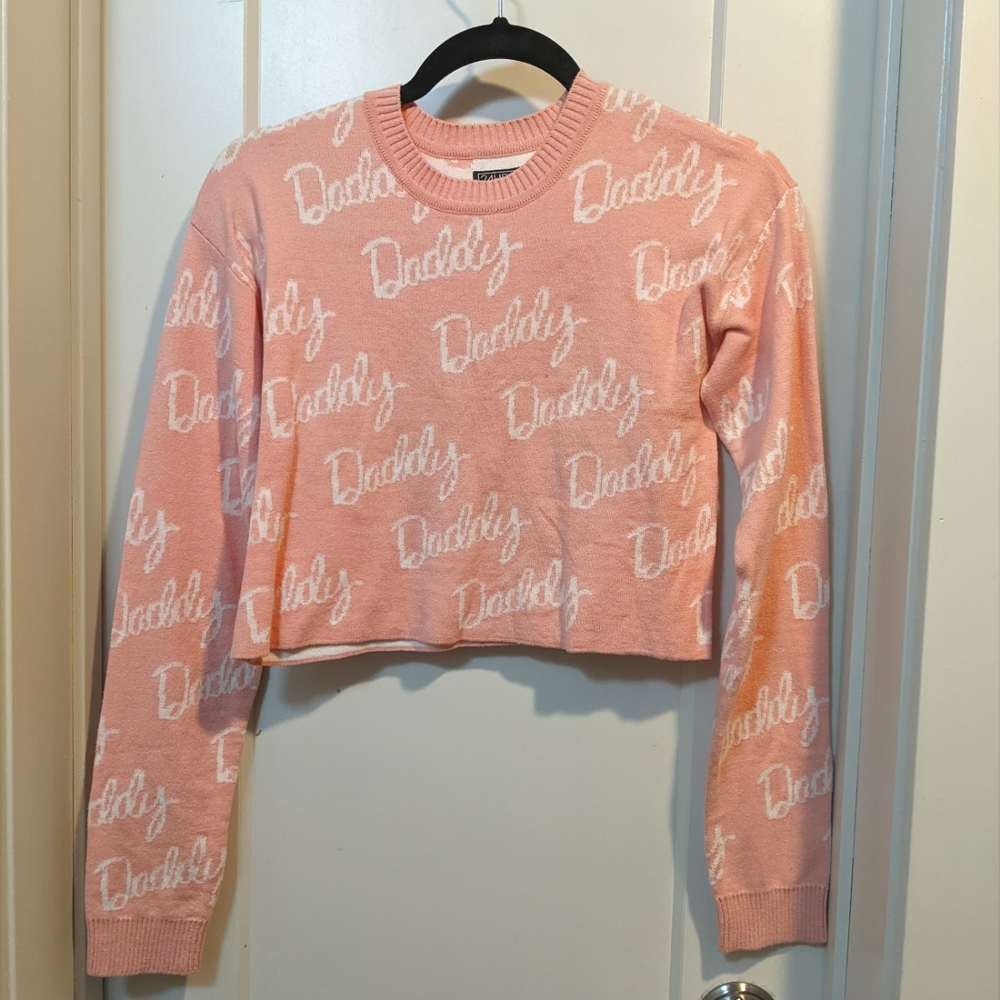 24HRS Cute Daddy Cotton Crop Sweater Baby Pink